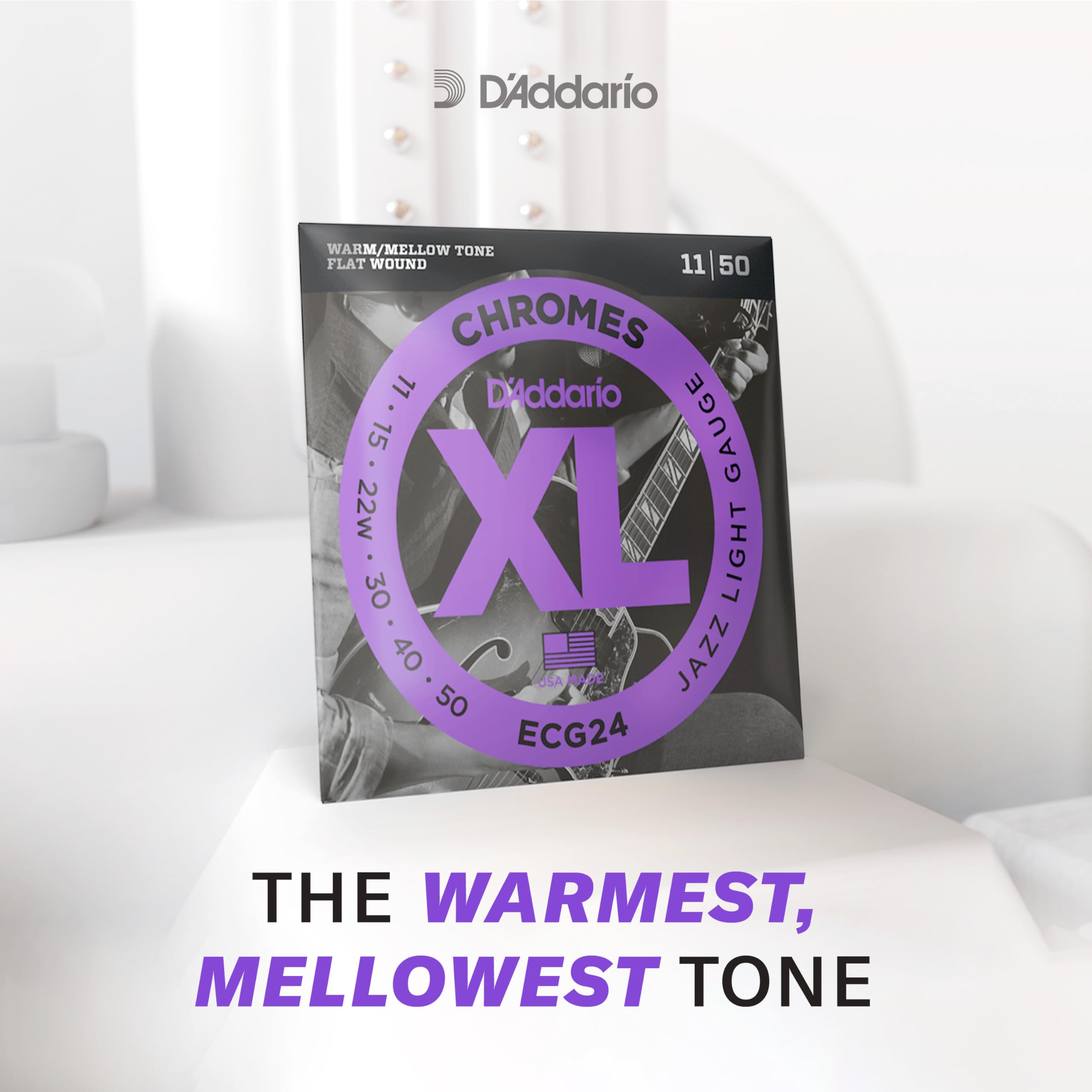 D'Addario Guitar Strings - XL Chromes Electric Guitar Strings - Flat Wound - Polished for Ultra-Smooth Feel and Warm, Mellow Tone - ECG24 - Jazz Light, 11-50, 1-Pack - Image 3